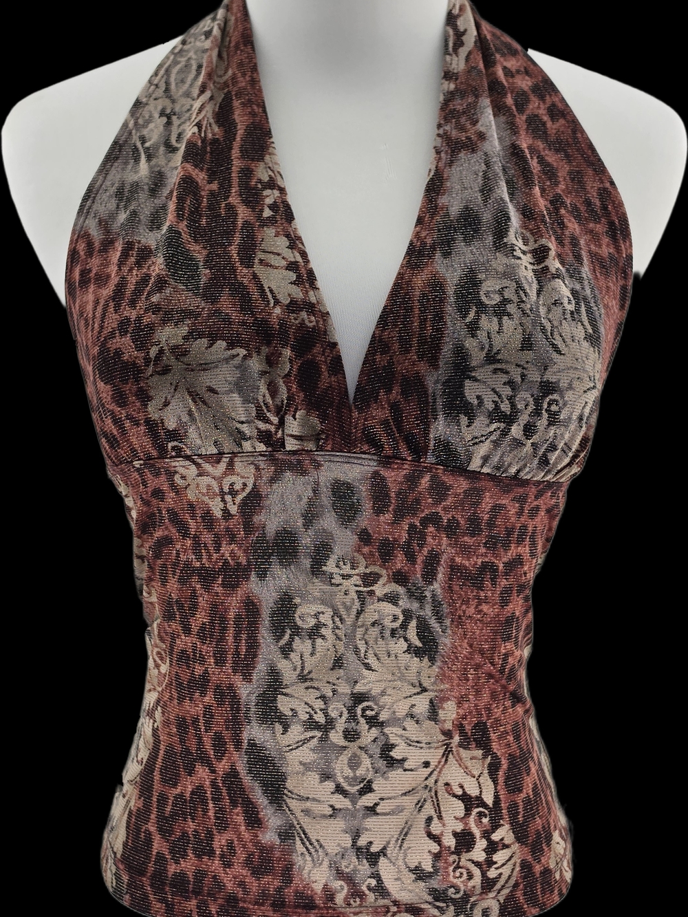 POP STAR Women’s Halter Top Animal-Print Halter Top in Rust and Cream